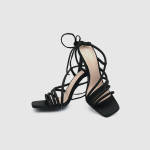 Lace Up Γυναικεία Πέδιλα με Λεπτό Ψηλό Τακούνι σε Μαύρο Χρώμα/ 572529 ΓΥΝΑΙΚΕΙΑ ΠΑΠΟΥΤΣΙΑ joya.gr