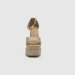 Υφασμάτινα Γυναικεία Πέδιλα με Χοντρό Ψηλό Τακούνι σε Χρυσό Χρώμα / 733352 Ανοιχτά Παπούτσια joya.gr