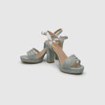 Γυναικεία Πέδιλα με Χοντρό Ψηλό Τακούνι σε Ασημί Χρώμα / 566972 Ανοιχτά Παπούτσια joya.gr