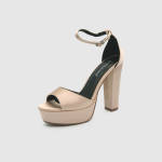 Υφασμάτινα Γυναικεία Πέδιλα με Χοντρό Ψηλό Τακούνι σε Μπεζ Χρώμα / 827469 Ανοιχτά Παπούτσια joya.gr