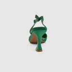 Satin rhinestone slingback pumps Green color / 957635 Γόβες με Χαμηλό Τακούνι joya.gr