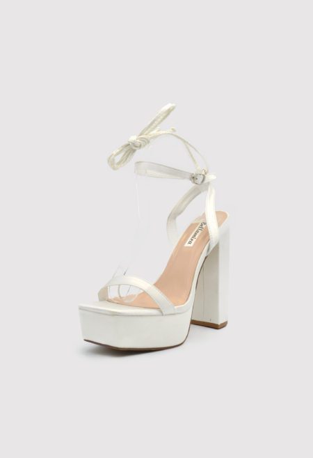 Γυναικεία Πέδιλα με Χοντρό Ψηλό Τακούνι σε Λευκό Χρώμα / 534474 Νυφικά Παπούτσια joya.gr