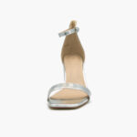 Γυναικεία Πέδιλα με Χοντρό Χαμηλό Τακούνι Ασημί / F1602-silver Ανοιχτά Παπούτσια joya.gr