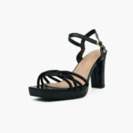 Γυναικεία Πέδιλα με Χοντρό Ψηλό Τακούνι με Στρας Μαύρο / W6897-black Ανοιχτά Παπούτσια joya.gr