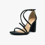 Πέδιλα Λουστρίνι με Λουράκια και Χοντρό Ψηλό Τακούνι Μαύρο / Z-02-black Ανοιχτά Παπούτσια joya.gr