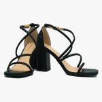 Πέδιλα Λουστρίνι με Λουράκια και Χοντρό Ψηλό Τακούνι Μαύρο / Z-02-black Ανοιχτά Παπούτσια joya.gr