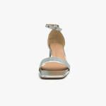 Γυναικεία Πέδιλα με Μπαρέτα και Χοντρό Χαμηλό Τακούνι Ασημί / F1603-silver Ανοιχτά Παπούτσια joya.gr