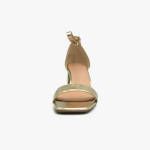 Γυναικεία Πέδιλα με Μπαρέτα και Χοντρό Χαμηλό Τακούνι Χρυσό / F1603-gold Ανοιχτά Παπούτσια joya.gr