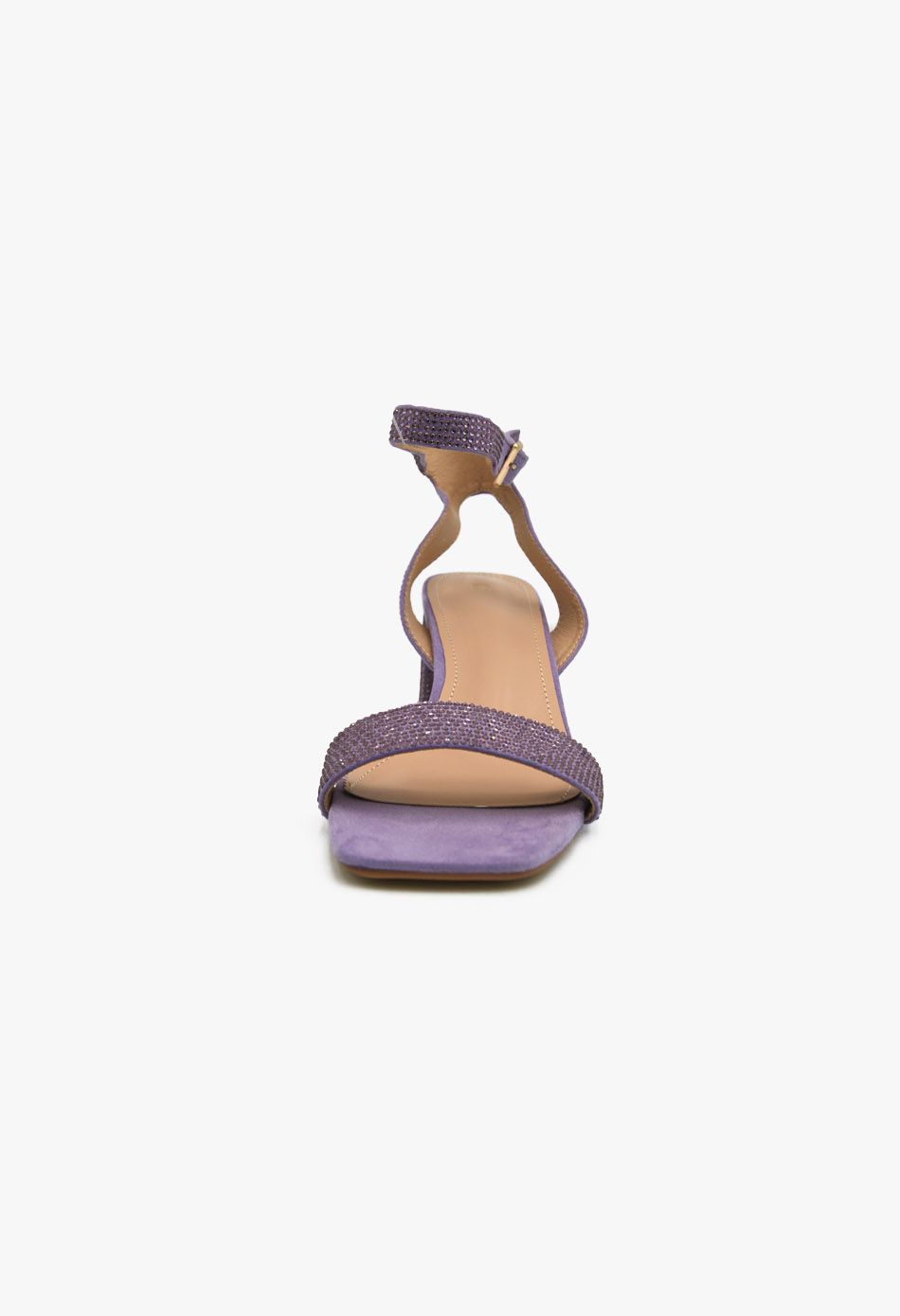 Γυναικεία Πέδιλα με Στρασ και Χοντρό Χαμηλό Τακούνι Λίλα / F1606-purple Ανοιχτά Παπούτσια joya.gr