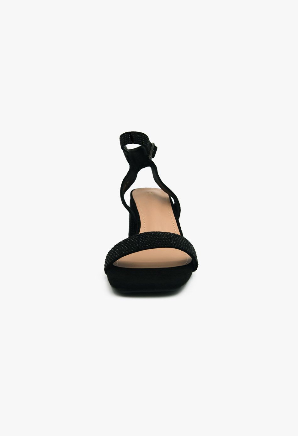 Γυναικεία Πέδιλα με Στρασ και Χοντρό Χαμηλό Τακούνι Μαύρο / F1606-black Ανοιχτά Παπούτσια joya.gr