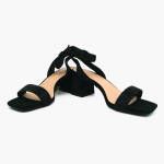 Γυναικεία Πέδιλα με Στρασ και Χοντρό Χαμηλό Τακούνι Μαύρο / F1606-black Ανοιχτά Παπούτσια joya.gr
