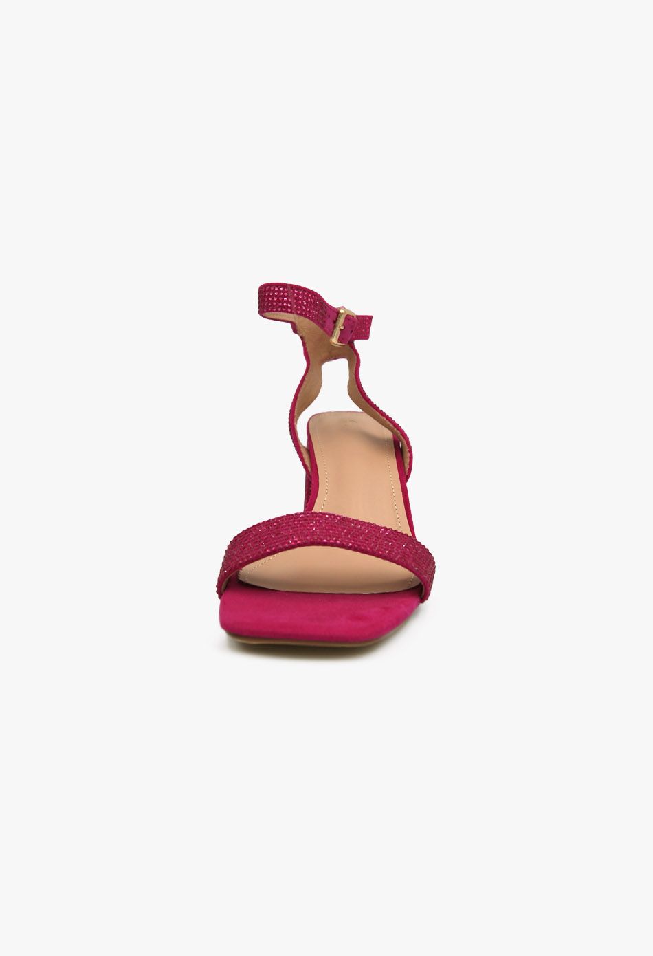 Γυναικεία Πέδιλα με Στρασ και Χοντρό Χαμηλό Τακούνι Φούξια / F1606-rose Ανοιχτά Παπούτσια joya.gr