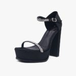 Σατέν Ψηλοτάκουνα Πέδιλα με Στρασ & Μπαρέτα και Φιάπα Μαύρο / B5953-black Ανοιχτά Παπούτσια joya.gr