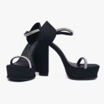 Σατέν Ψηλοτάκουνα Πέδιλα με Στρασ & Μπαρέτα και Φιάπα Μαύρο / B5953-black Ανοιχτά Παπούτσια joya.gr
