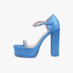 Σατέν Ψηλοτάκουνα Πέδιλα με Στρασ & Μπαρέτα και Φιάπα Μπλε / B5953-blue Ανοιχτά Παπούτσια joya.gr