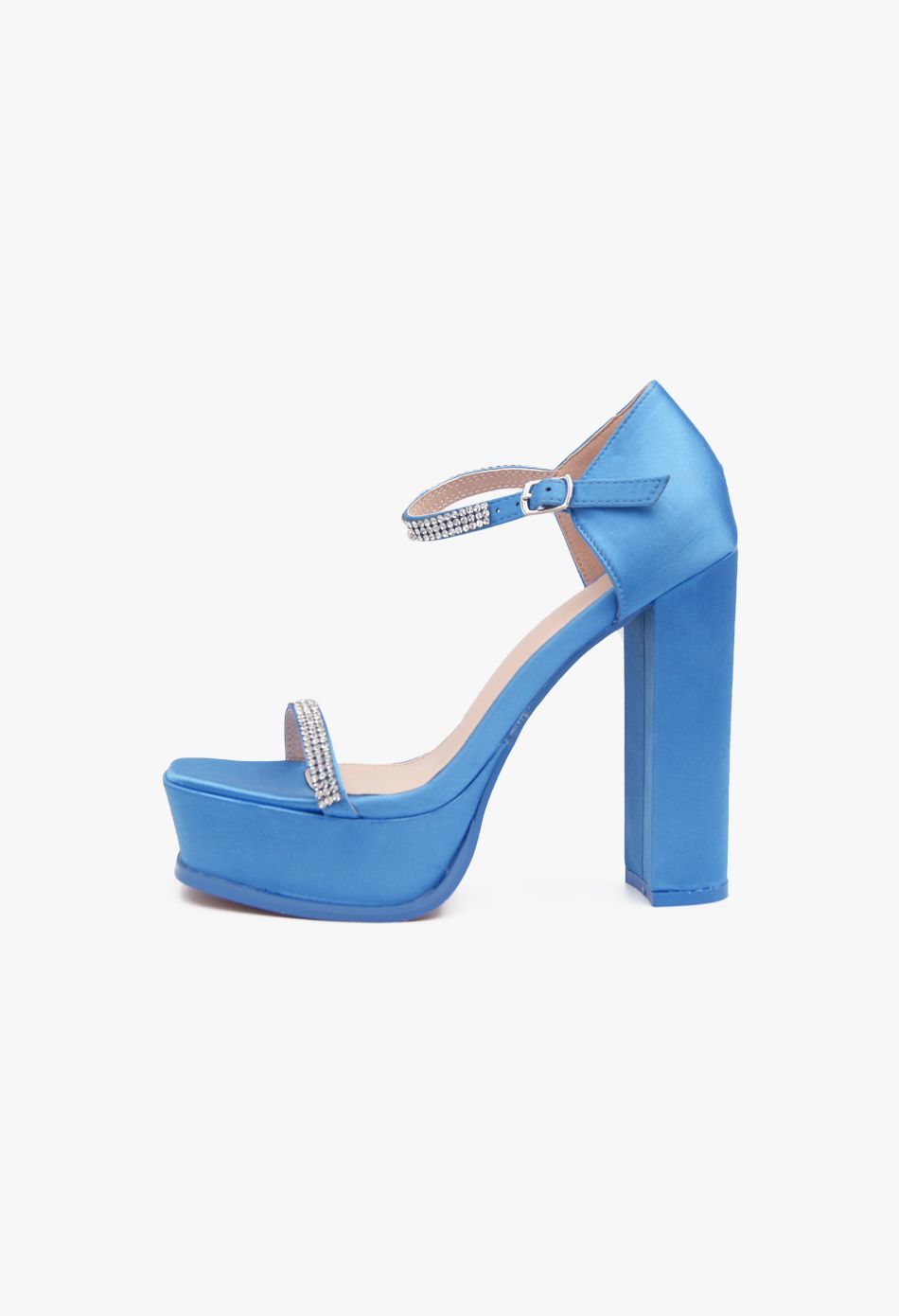 Σατέν Ψηλοτάκουνα Πέδιλα με Στρασ & Μπαρέτα και Φιάπα Μπλε / B5953-blue Ανοιχτά Παπούτσια joya.gr