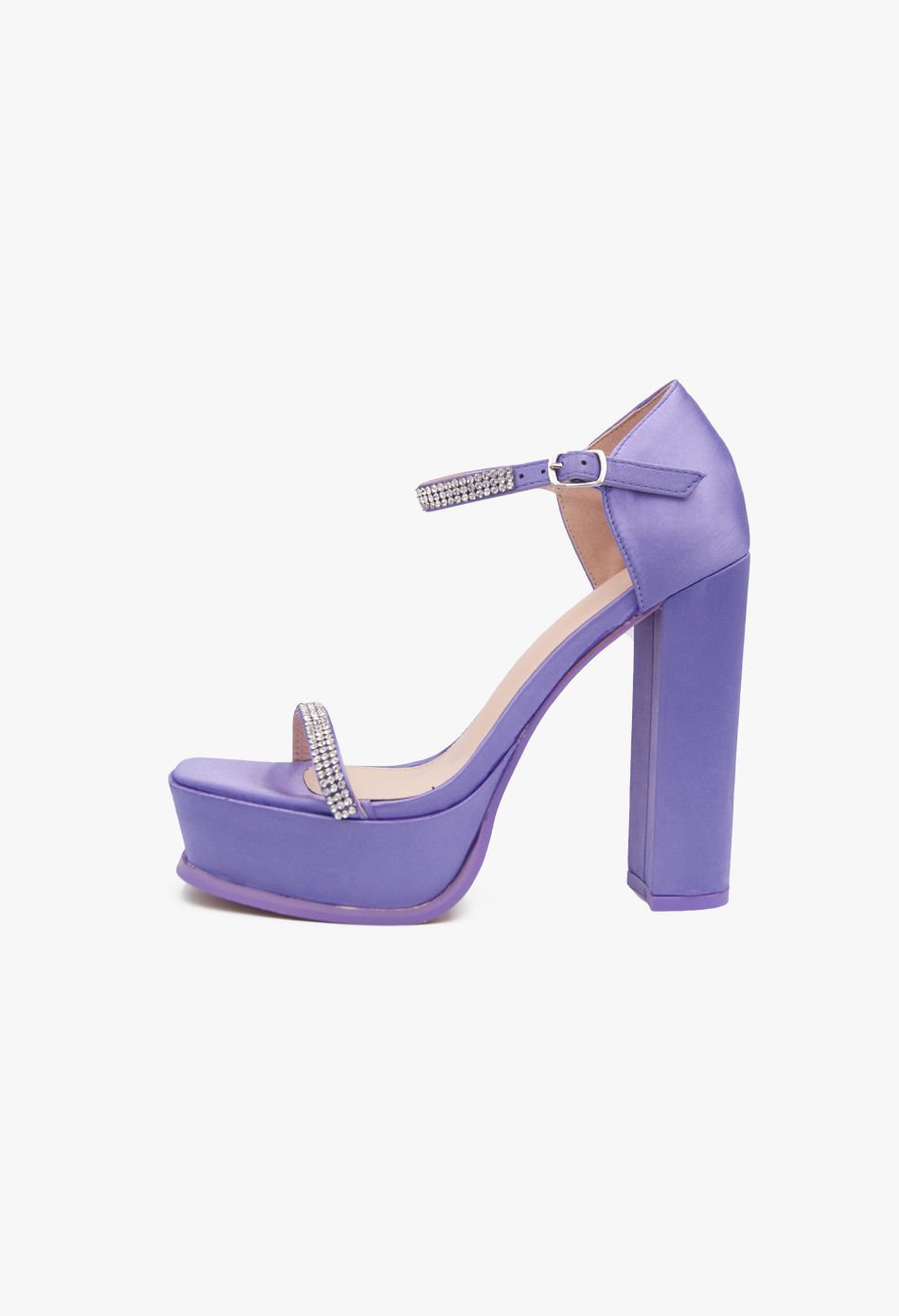 Σατέν Ψηλοτάκουνα Πέδιλα με Στρασ & Μπαρέτα και Φιάπα Μωβ / B5953-purple Ανοιχτά Παπούτσια joya.gr