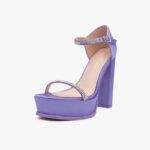 Σατέν Ψηλοτάκουνα Πέδιλα με Στρασ & Μπαρέτα και Φιάπα Μωβ / B5953-purple Ανοιχτά Παπούτσια joya.gr