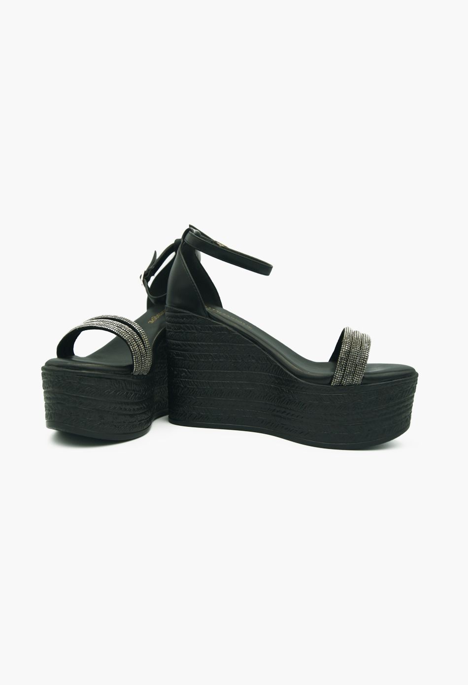 Πλατφόρμες με Λουριά απο Strass Μαύρο / Z-29-black Ανοιχτά Παπούτσια joya.gr