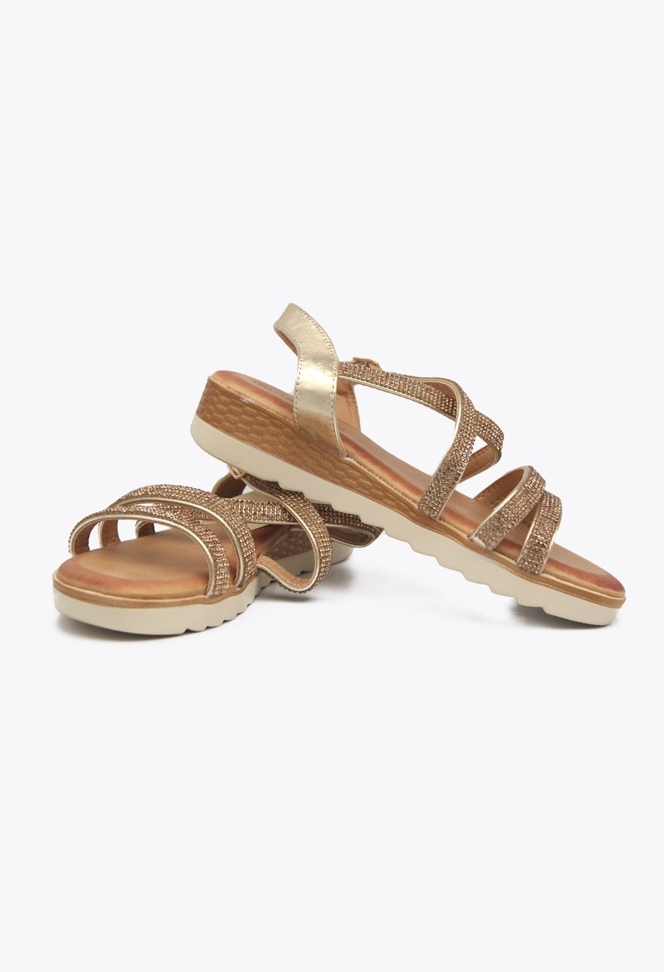 Γυναικεία Σανδάλια Flatforms (Δίπατα) Με Strass Χρυσό / TZ686-gold Ανοιχτά Παπούτσια joya.gr