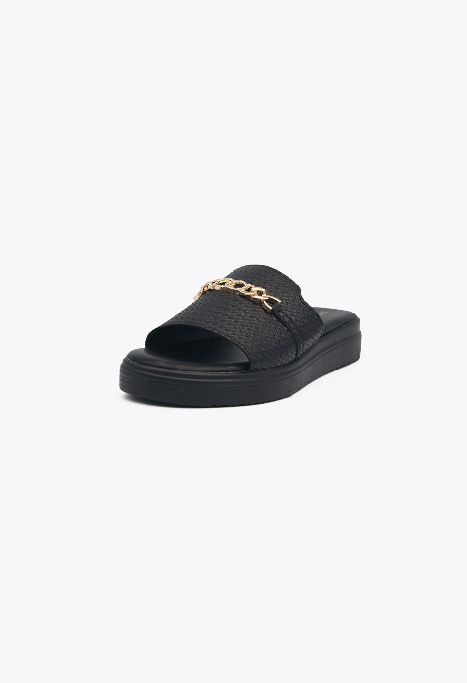 Flat Σανδάλια με Διακοσμητική Αλυσίδα Μαύρο / 165-black Ανοιχτά Παπούτσια joya.gr