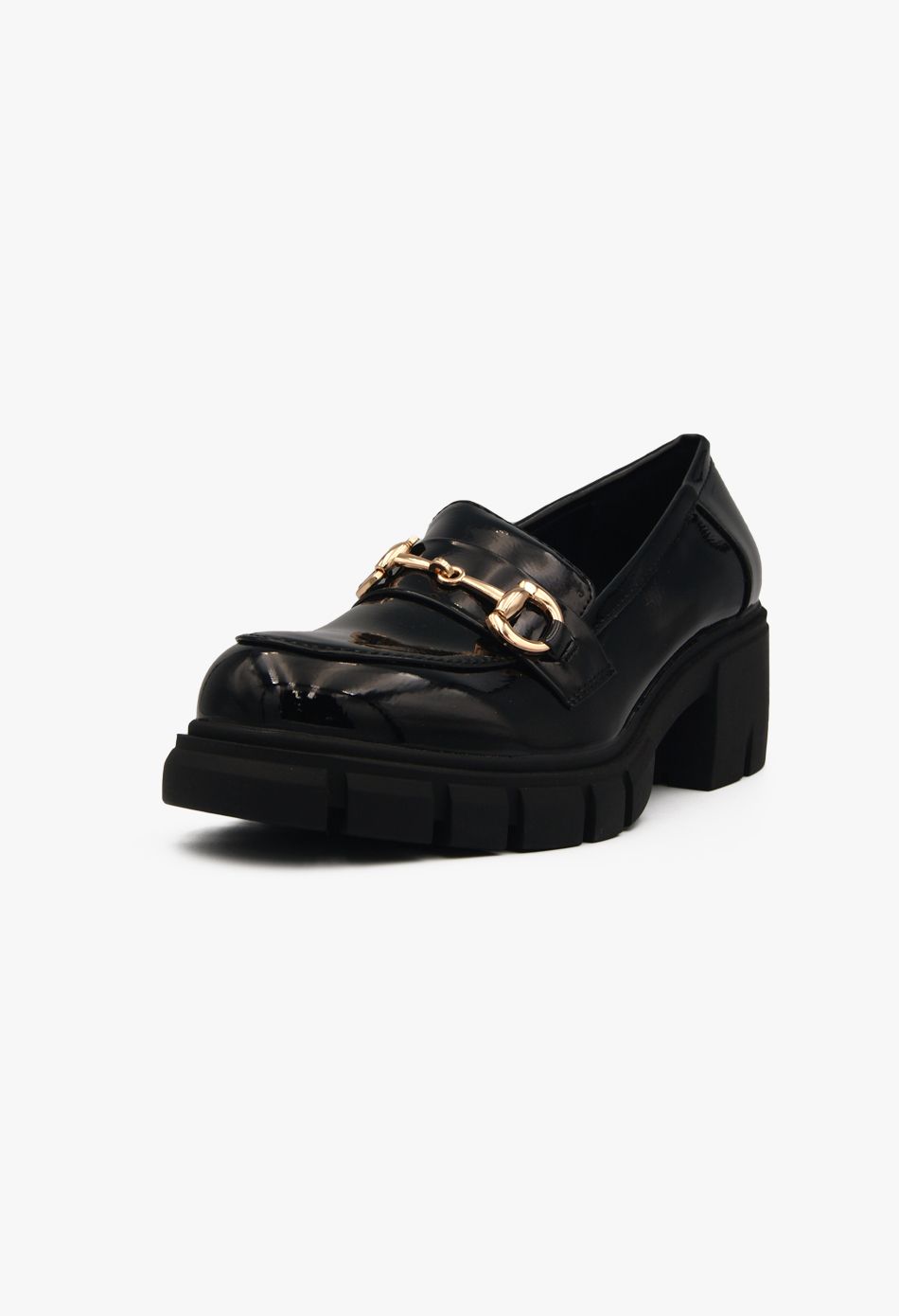 Loafers Λουστρίνι με Χρυσή Αγκράφα Μαύρο / 68217-black Γυναικεία Oxfords & Loafers joya.gr