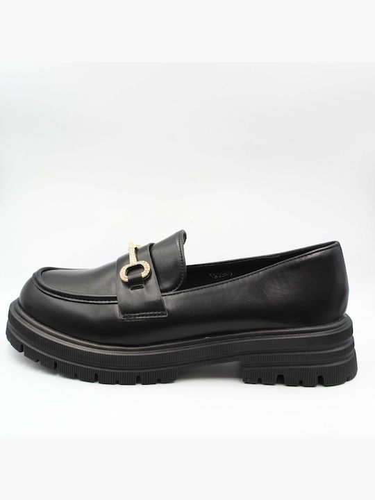 Δερμάτινα Γυναικεία Loafers σε Μαύρο Χρώμα / OM6627-black Γυναικεία Oxfords & Loafers joya.gr