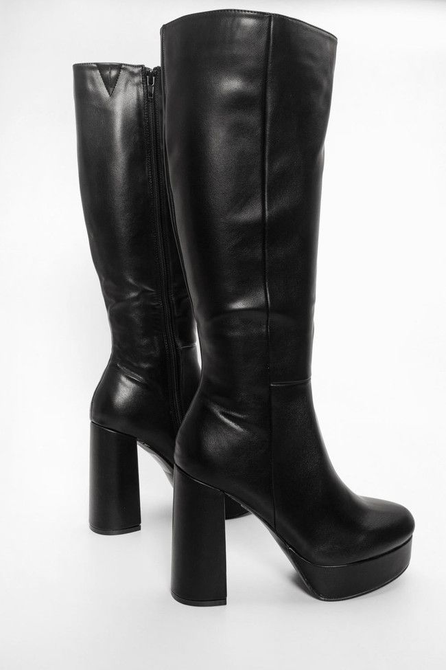 Μπότες με Χοντρό Ψηλό Τακούνι Μαύρο / D88-20-black Γυναικεία Mπότες joya.gr