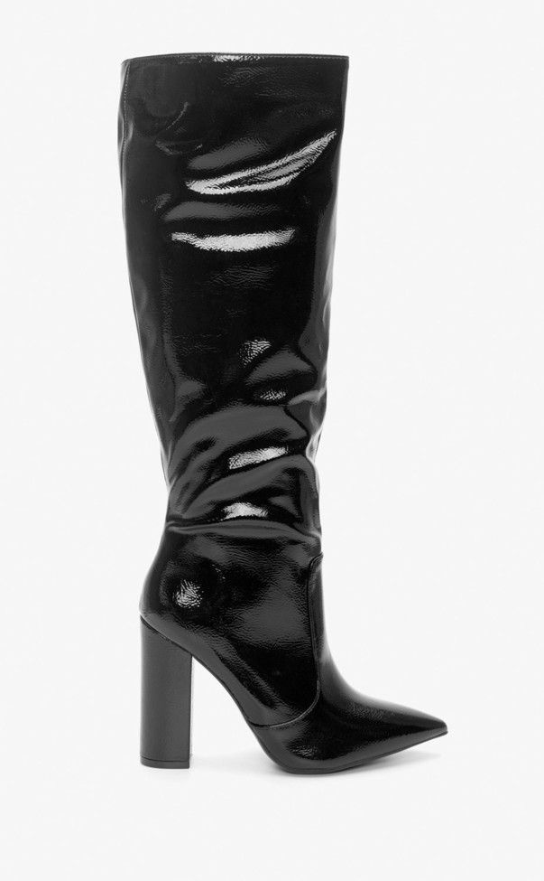 Μπότες Μυτερές Λουστρίνι Μαύρο / X8331-black Γυναικεία Mπότες joya.gr