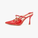 Γόβες Μυτερές με Πολλαπλά Λουράκια & Τόκες Κοκκινο / 5011-red Ανοιχτά Παπούτσια joya.gr